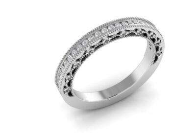 Half Eternity Ring with Diamonds and Milgrain Finish in Platinum