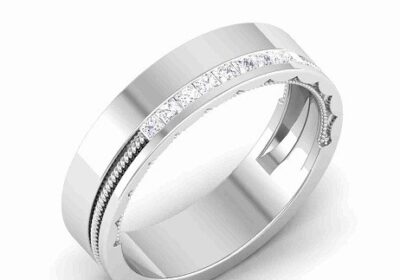 Single Diamond Designer Milgrain Wedding Platinum Ring