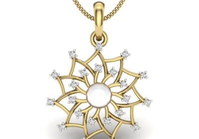 Gold sun pendant diamond pave pearl 3d model