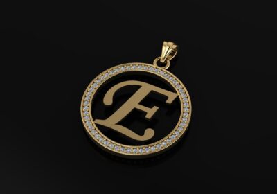 E alphabet pendant circle diamonds cad 3d models