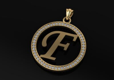 F alphabet pendant circle diamonds cad 3d models