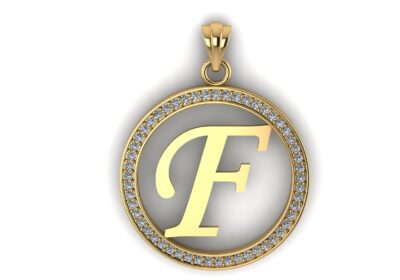 F alphabet pendant circle diamonds cad 3d models