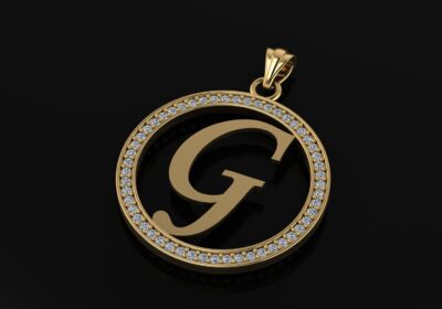 G alphabet pendant circle diamonds cad 3d models