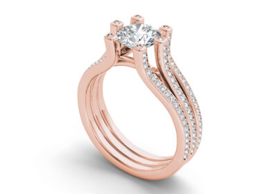 Triple columns diamond engagement ring